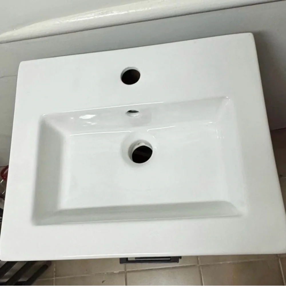 Modern White Bathroom Vanity with Wood Accents